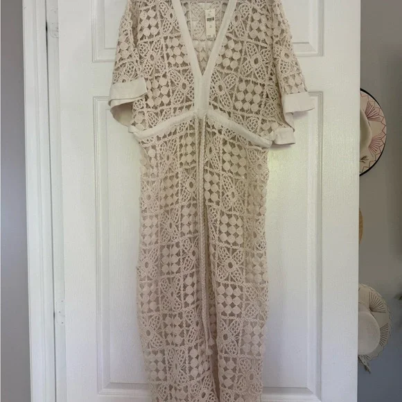 NWT Anthropologie Cream Crochet Kaftan Swim Cover-Up - Picture 2 of 5